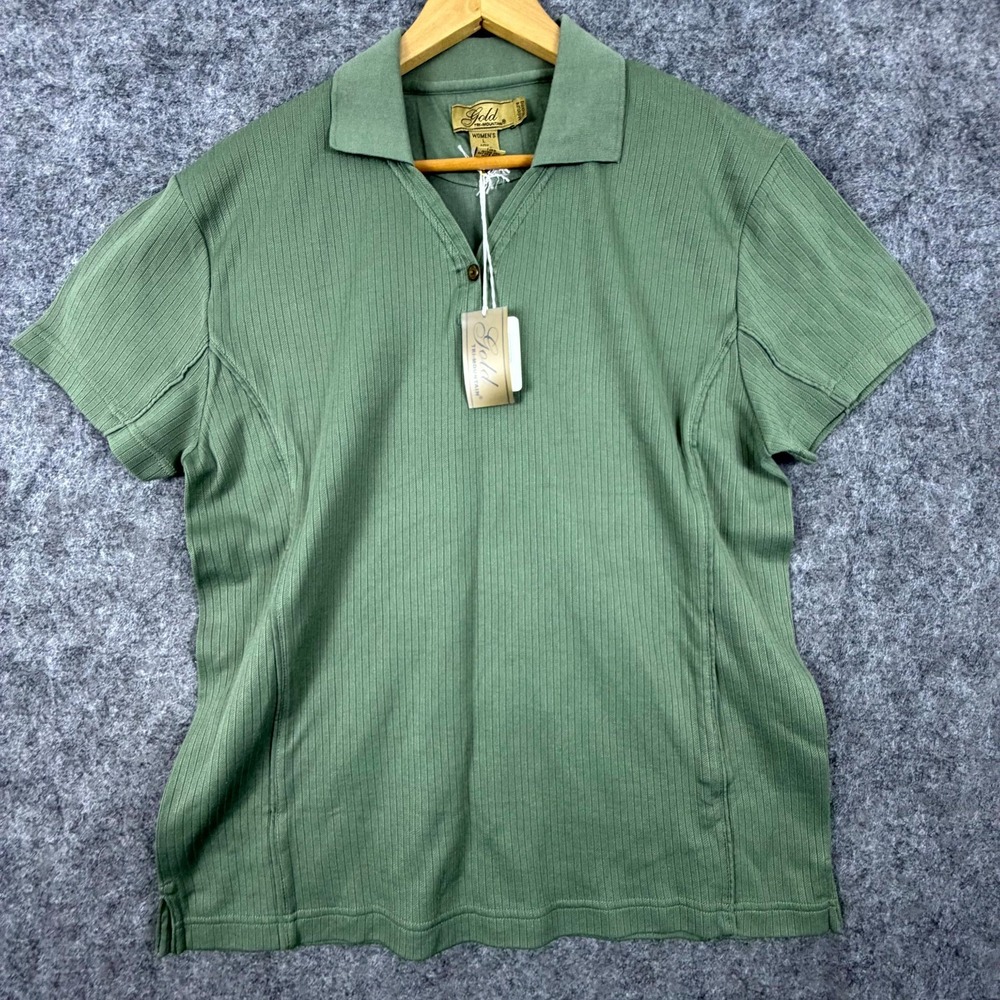 Tri-Mountain Gold Polo Shirt Women Large Green Golf Performance Moisture Wicking